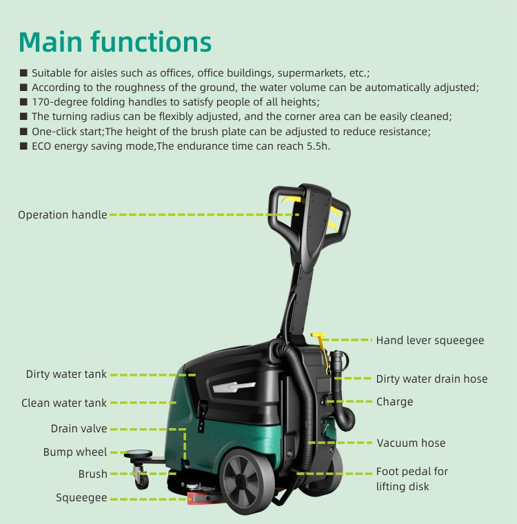 Hand Push Floor Cleaning Machine Walk Behind Scrubber Dryer