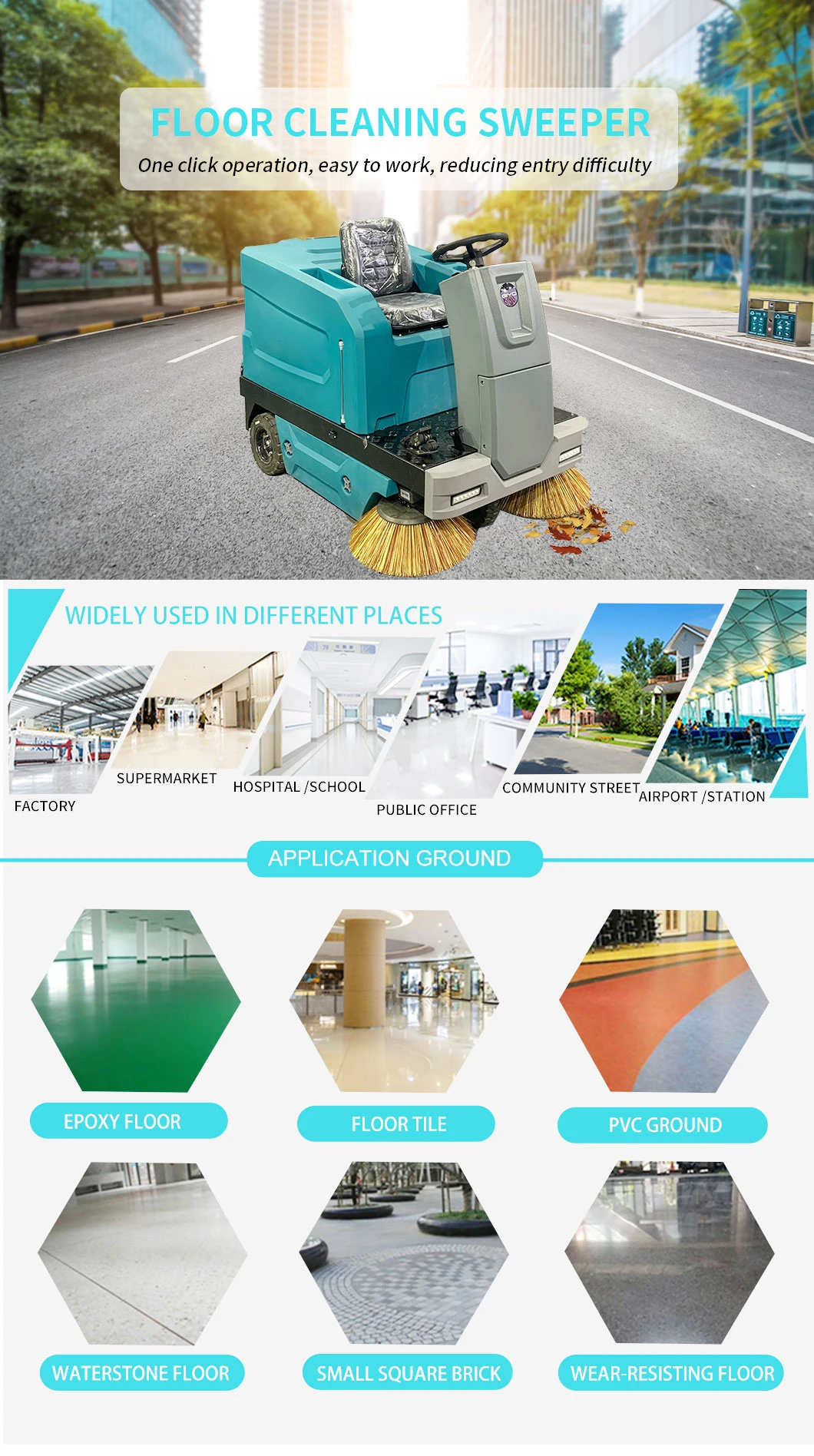 Ride on Rechargeable Floor Sweeper for Warehouse/Industrial/Commercial Cleaning